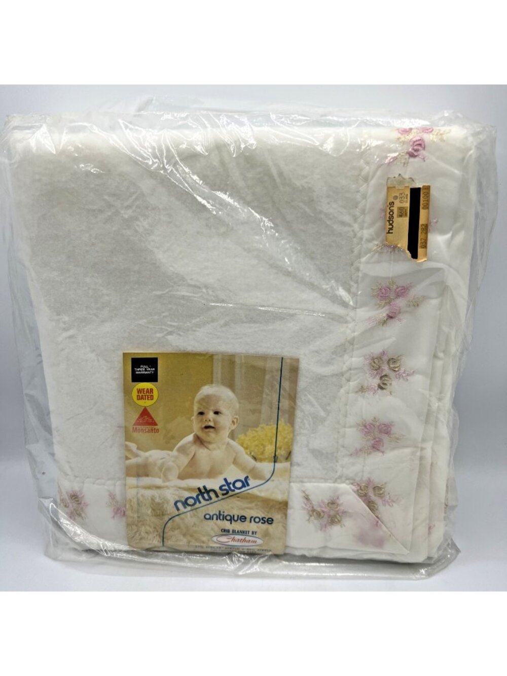 Chatham North Star Crib Blanket Antique Rose White Pink Floral Embroidery 36x50